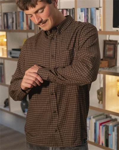 Elsk - Light Flannel Men's Skjorte - Soil Brown/Hazel Check